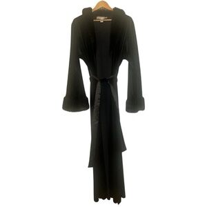 Vintage Jacalyn Bennett Long Robe Women’s M Black Velour Faux Fur Old Hollywood